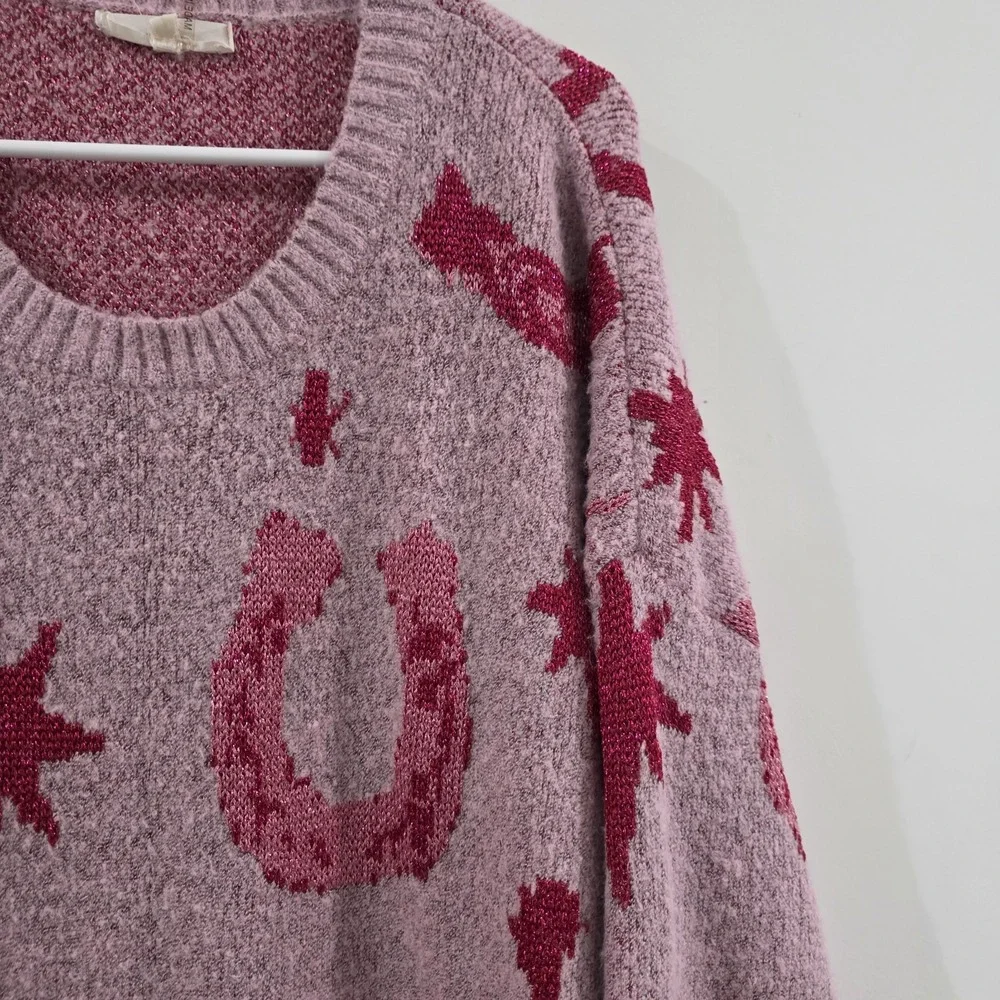 Womens Cowgirl Tunic Sweater Size 1X Pink Cowboy Boots Western Horses - Picture 2 of 8